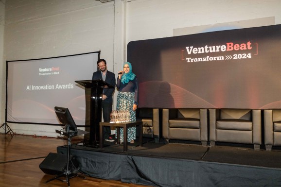 VB Transform MC Stuart Rogers and VB Associate Managing Editor Aliyah Mohamed present the winners of the sixth annual AI Innovation Awards at VB Transform on July 10, 2024.