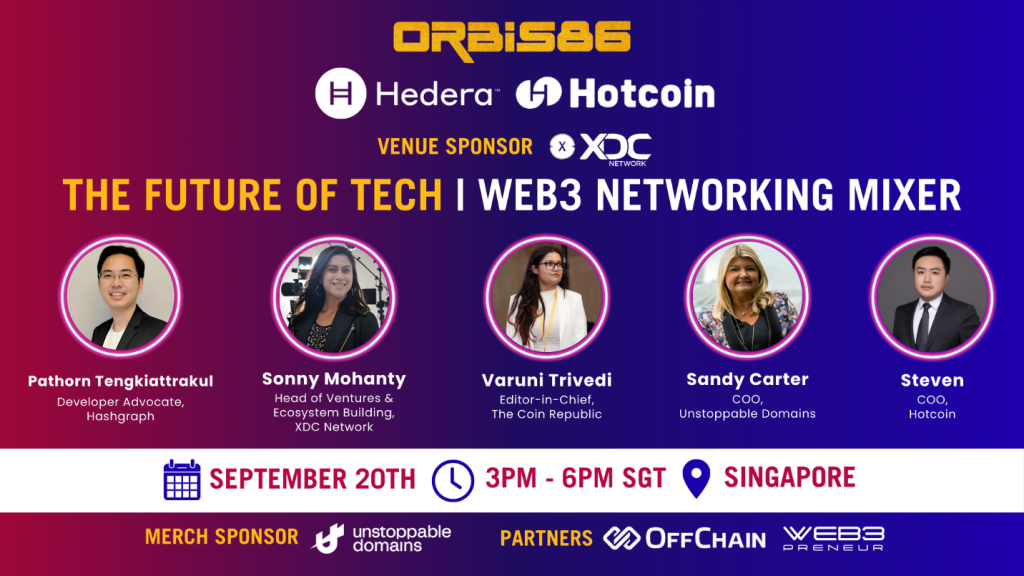 Orbis86 x Hotcoin x Hedera - The Future of Tech: Web3 Networking Mixer in Singapore on September 20th