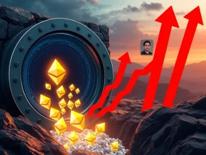 A graphic illustrating Aave's DeFi protocol experiencing an urgent Ethereum liquidity drain, leading to increased crypto borrowing rates.
