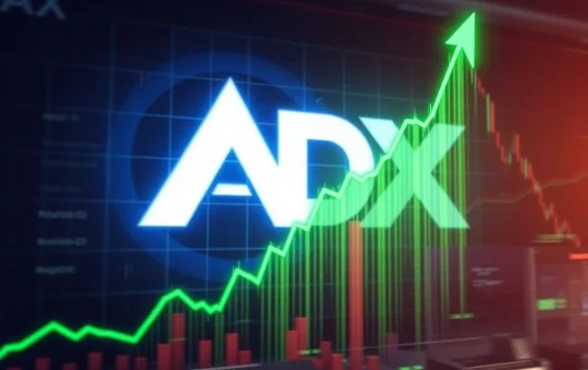 Chart showing a dramatic ADX crypto surge with an upward arrow, representing extreme market volatility.