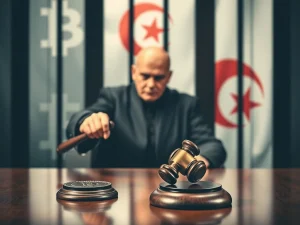 Algeria crypto ban with judge gavel symbolizing strict regulations