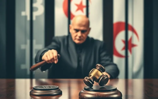 Algeria crypto ban with judge gavel symbolizing strict regulations