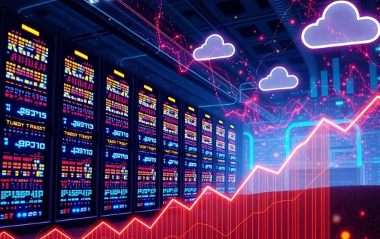 Visualizing Alphabet Q2 earnings success, with AI neural networks and cloud infrastructure symbols showcasing the company's growth drivers.
