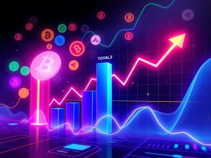 Charts showing a significant altcoin market breakout, with TOTAL3 surging, indicating a bullish crypto market shift.