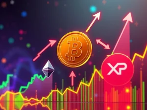 Visualizing the explosive altcoin surge with charts showing Ethereum, Solana, and XRP prices rising, symbolizing a significant capital shift in the crypto market.