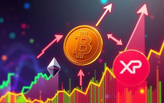 Visualizing the explosive altcoin surge with charts showing Ethereum, Solana, and XRP prices rising, symbolizing a significant capital shift in the crypto market.