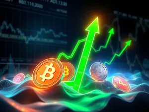 Dynamic graph showing Altcoins Under $1 like BlockDAG, DOGE, HBAR, and XLM surging, representing significant market growth and key developments.