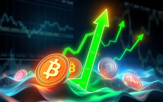 Dynamic graph showing Altcoins Under $1 like BlockDAG, DOGE, HBAR, and XLM surging, representing significant market growth and key developments.