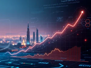 A visual representation of Anthropic's AI funding and soaring AI valuation, with digital elements and Middle Eastern motifs.