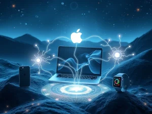 Apple AI integration across devices with futuristic neural networks