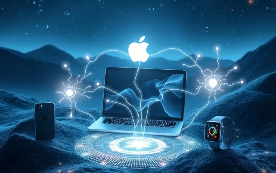 Apple AI integration across devices with futuristic neural networks