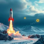A rocket launching from a snowy landscape, symbolizing the explosive growth of Arctic Pablo Presale and its high potential.