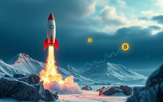 A rocket launching from a snowy landscape, symbolizing the explosive growth of Arctic Pablo Presale and its high potential.