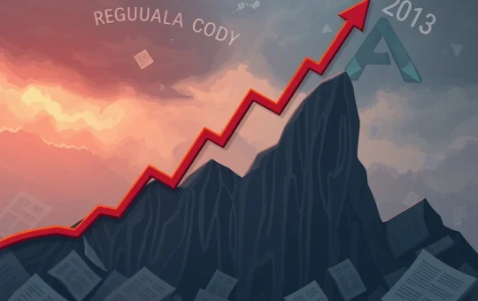 A dramatic red arrow indicating a sharp decline on a digital asset chart, representing ARK crypto's significant price drop amidst market volatility.