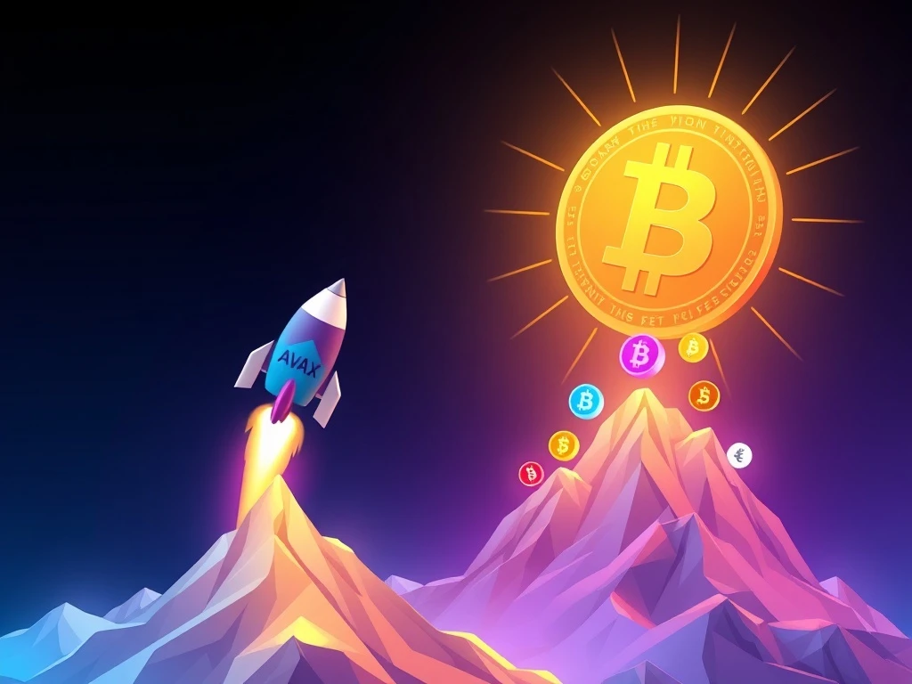 A vibrant visual depicting Avalanche AVAX soaring towards a $35 target, powered by a Bitcoin-led altcoin rally, symbolizing strong crypto market trends.