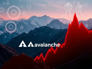 A crypto price chart showing a significant dip, symbolizing AVAX's recent volatility amidst Avalanche network developments.