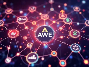 Visualizing the remarkable AWE token crypto price surge, depicting growth charts and interconnected DeFi platforms, symbolizing strategic ecosystem expansion.