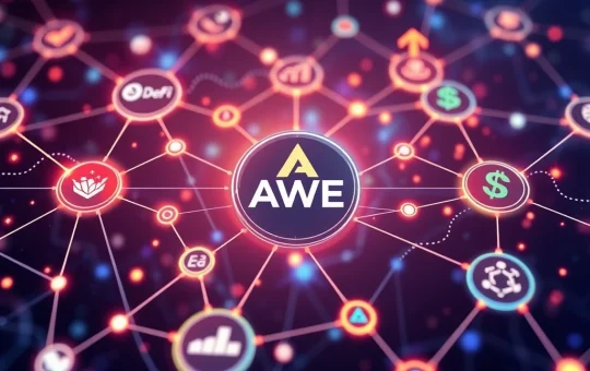 Visualizing the remarkable AWE token crypto price surge, depicting growth charts and interconnected DeFi platforms, symbolizing strategic ecosystem expansion.