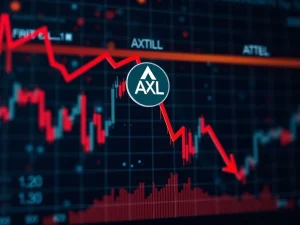 A dramatic red candlestick chart illustrating the significant AXL Price Drop amidst volatile cryptocurrency market conditions.
