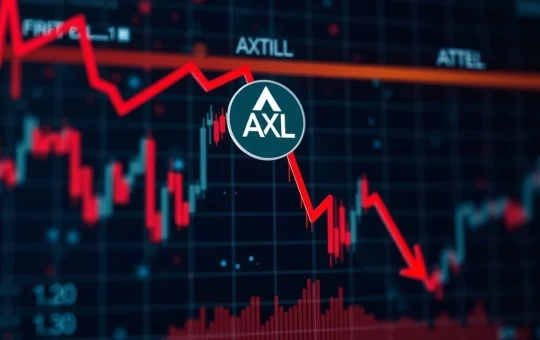 A dramatic red candlestick chart illustrating the significant AXL Price Drop amidst volatile cryptocurrency market conditions.
