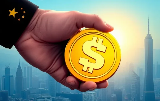 A visual metaphor for Beijing's stablecoin crackdown, illustrating control over digital assets to ensure financial stability.