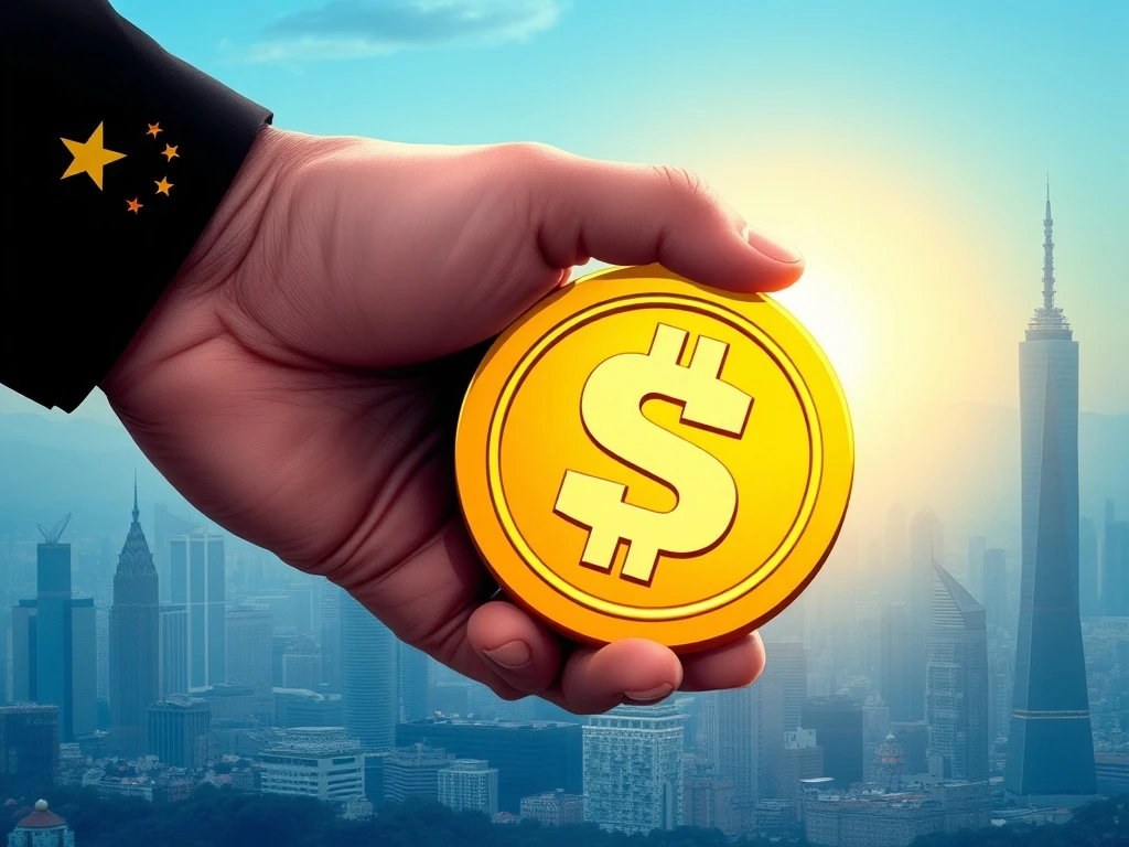 A visual metaphor for Beijing's stablecoin crackdown, illustrating control over digital assets to ensure financial stability.