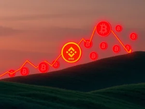 A chart showing a significant dip in Binance Coin (BNB) price, reflecting the broader crypto market dip and volatility.