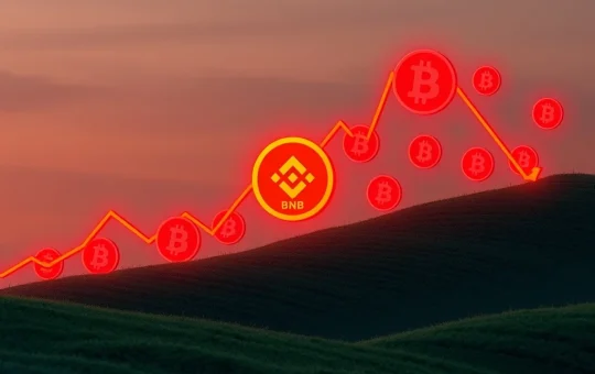 A chart showing a significant dip in Binance Coin (BNB) price, reflecting the broader crypto market dip and volatility.