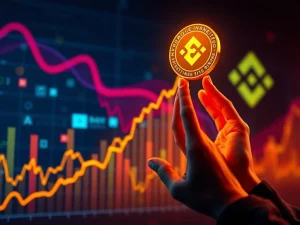 A vibrant digital chart illustrating Binance Coin's explosive surge to new highs, symbolizing strong institutional demand and market growth.