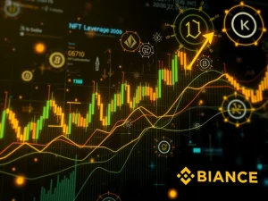 A vibrant depiction of Binance Futures high leverage altcoin contracts fueling growth in NFTs and DeFi sectors, highlighting market dynamics.