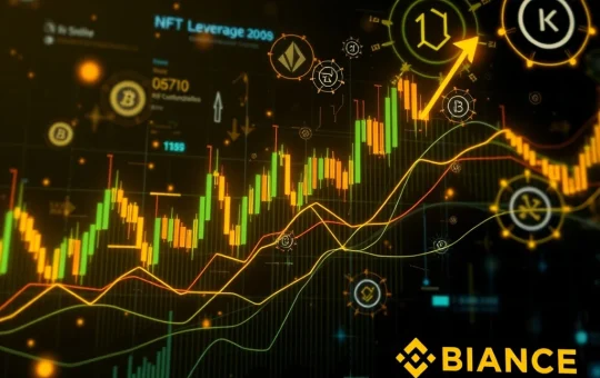 A vibrant depiction of Binance Futures high leverage altcoin contracts fueling growth in NFTs and DeFi sectors, highlighting market dynamics.