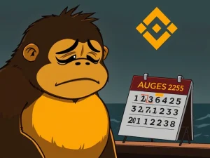 Binance NFT Staking ends for BAYC and MAYC, showing a Bored Ape contemplating the future of NFT rewards.