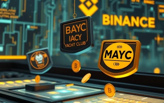 A digital illustration showing BAYC and MAYC NFTs being unstaked from a platform, representing the end of Binance NFT staking for these collections.