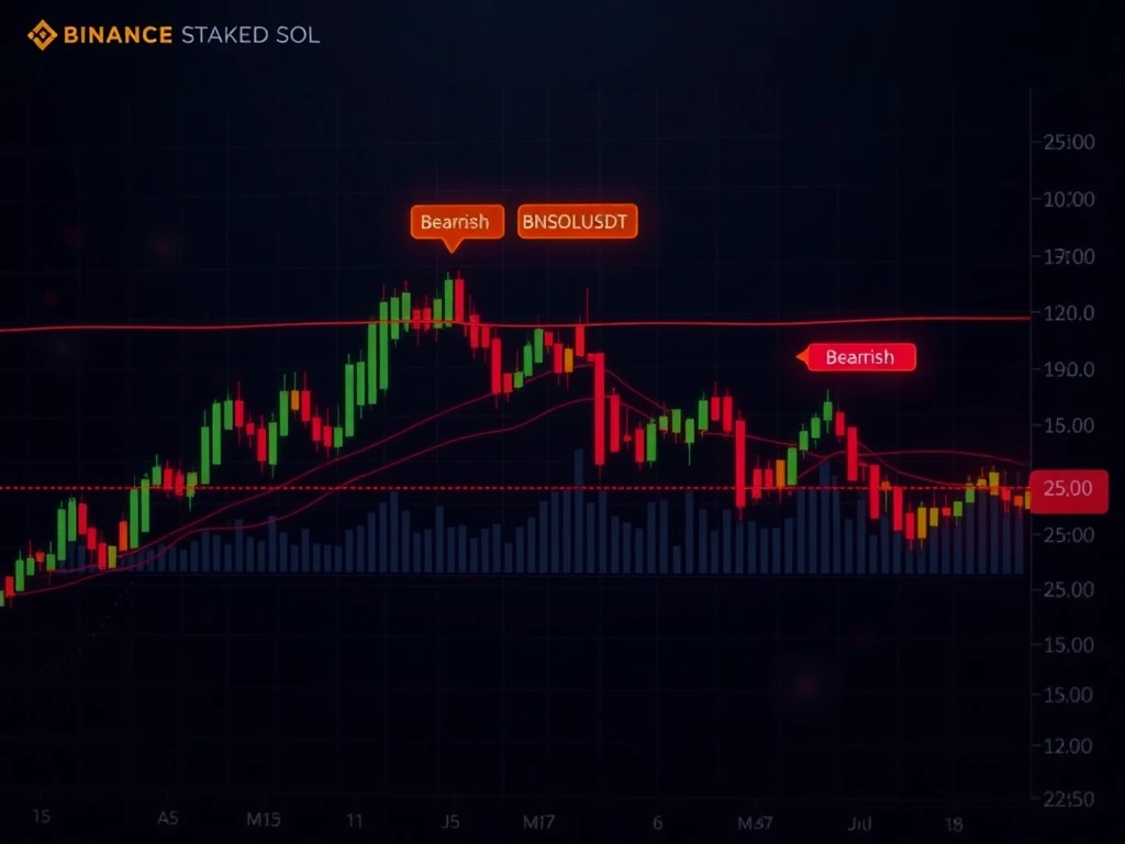 Binance Staked SOL (BNSOLUSDT) price chart showing bearish trend and key indicators