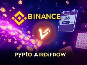 A visual representation of the upcoming Binance VRA Airdrop, showing VRA tokens being distributed, symbolizing increased DeFi adoption.