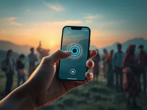An iris scanner verifying identity for a biometric crypto lending platform, symbolizing Divine Research's innovative approach to uncollateralized loans.