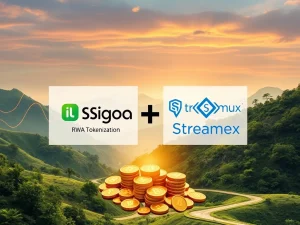 Visualizing the transformative BioSig Streamex merger, illustrating the surge in gold tokenization and the convergence of traditional finance with blockchain technology.