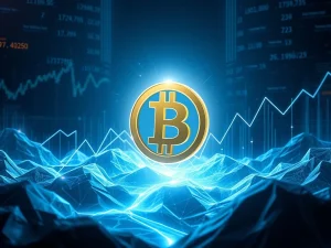 Bitcoin symbol with upward-trending graphs showing 10x growth potential