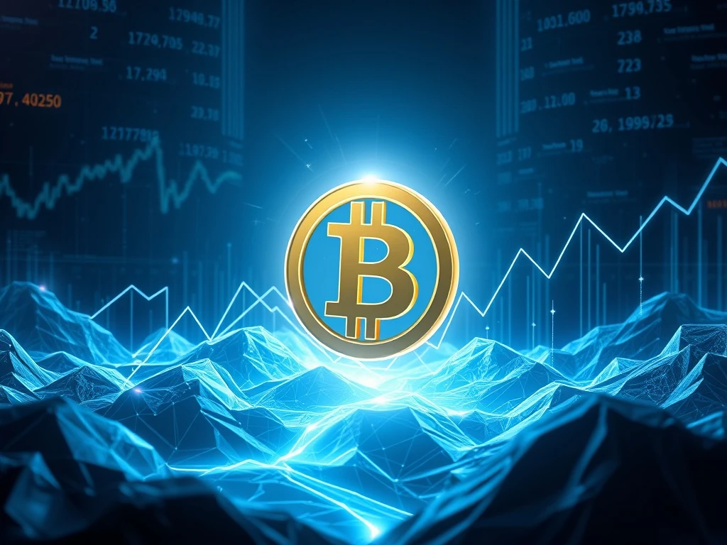 Bitcoin symbol with upward-trending graphs showing 10x growth potential