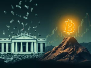 Visualizing the Federal Reserve's $100B loss contrasting with the growing appeal of Bitcoin adoption.