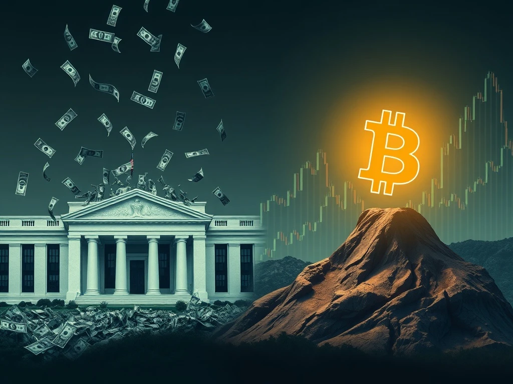 Visualizing the Federal Reserve's $100B loss contrasting with the growing appeal of Bitcoin adoption.