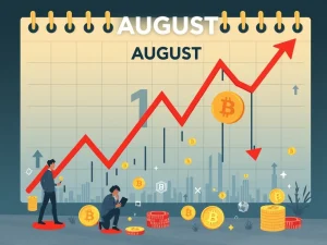 A visual representation of a significant Bitcoin August drop impacting altcoin underperformance across the crypto market.