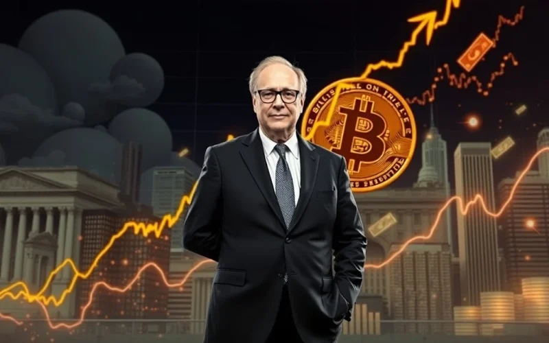 Larry Fink overseeing a massive influx of institutional capital into Bitcoin, symbolizing surging institutional adoption and crypto inflows.