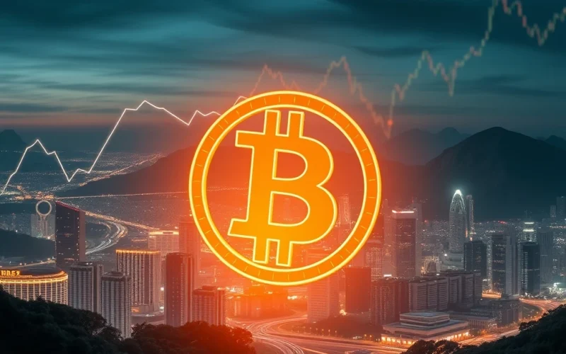 A digital illustration representing Capital B's growing Bitcoin institutional adoption and impressive 1,410% YTD investment yield.