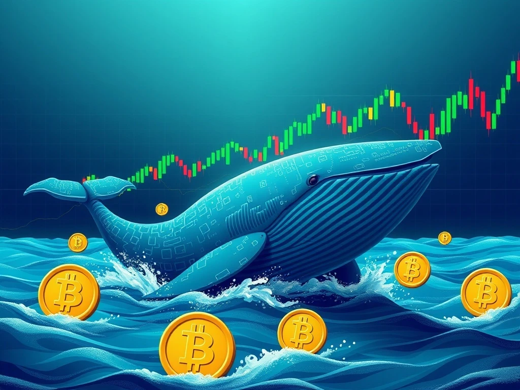 A large digital whale with Bitcoin Cash (BCH) symbols, symbolizing the significant increase in BCH whale activity impacting the market.