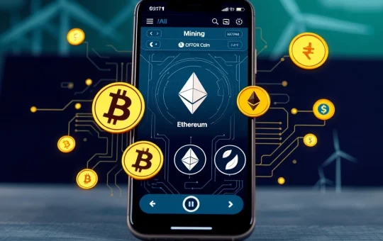 A mobile phone displaying the Quid Miner app, symbolizing accessible Bitcoin Cloud Mining with AI and green energy.