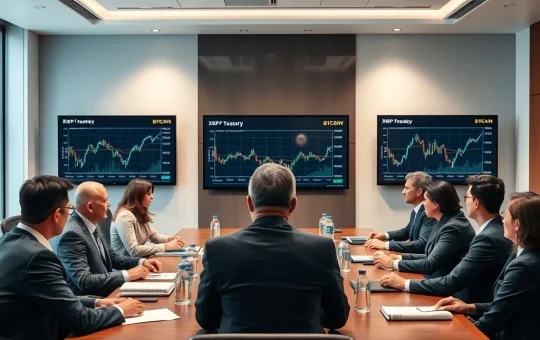 Executives strategize a Bitcoin corporate treasury shift, hedging inflation with digital assets like BTC, XRP, and Solana.
