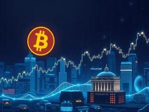 A digital representation of the Bitcoin cycle graph flattening out, symbolizing the end of the traditional four-year Bitcoin cycle due to institutional adoption.