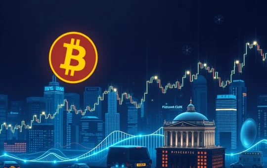 A digital representation of the Bitcoin cycle graph flattening out, symbolizing the end of the traditional four-year Bitcoin cycle due to institutional adoption.