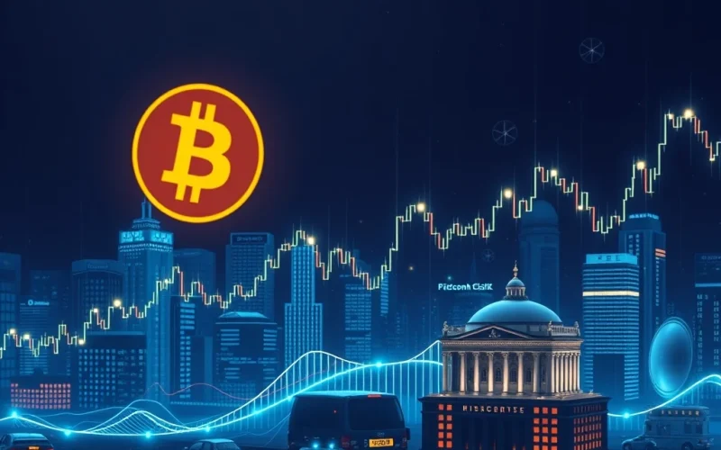 A digital representation of the Bitcoin cycle graph flattening out, symbolizing the end of the traditional four-year Bitcoin cycle due to institutional adoption.